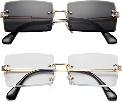 Rectangle Sunglasses for Men/Women Small Rimless Square Shade Eyewear