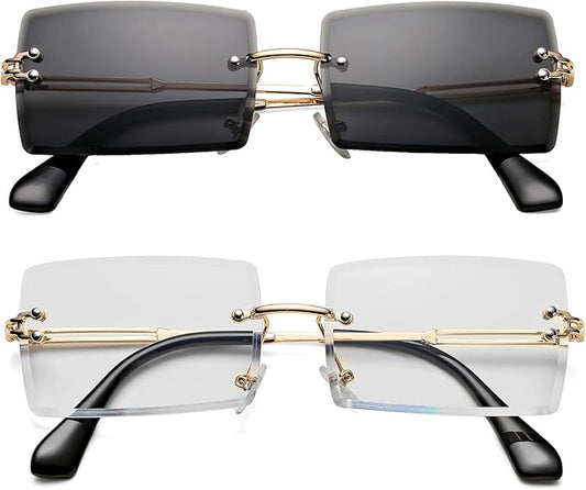 Rectangle Sunglasses for Men/Women Small Rimless Square Shade Eyewear