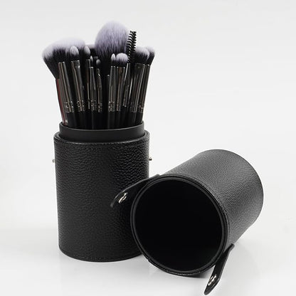 18pcs Makeup Brush Set with Case Dense Synthetic Fiber Premium Metal Ferrule Wood Handle Brushes Includes Powder Foundation Blush Eyeshadow Kit Professional Make up Tools for Women(Black)