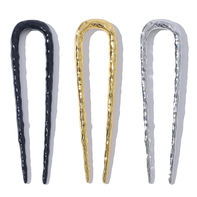 3PCS Textured Metal French Hair Pins, U Shaped Updo French Pin Hair Fork for Women and Girls, French Twist Hair Pin for Buns, French Pins Hair Accessories
