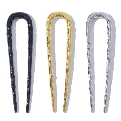 3PCS Textured Metal French Hair Pins, U Shaped Updo French Pin Hair Fork for Women and Girls, French Twist Hair Pin for Buns, French Pins Hair Accessories