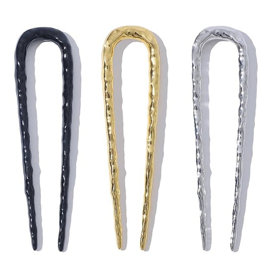 3PCS Textured Metal French Hair Pins, U Shaped Updo French Pin Hair Fork for Women and Girls, French Twist Hair Pin for Buns, French Pins Hair Accessories