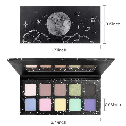 Ten Color Matte Shimmer Eyeshadow Makeup Palette, Nude Brown Green Yellow Blue Purple Pink 10Color Series, Prom Velvety Matte Glitter Finish Eye Makeup Looks,Vegan & Cruelty-Free, Built-in Mirror 02#
