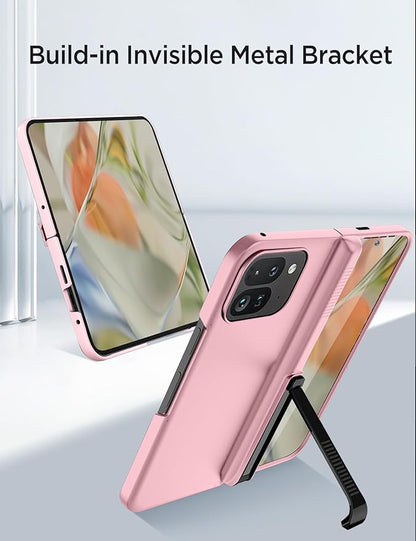 Miimall Thin Cases for Pixel Fold 9 Pro Case, [Kickstand & Hinge Protection][All-Inclusive Protection] Anti-Fingerprint Protective Case for Google Pixel 9 Pro Fold Cases, Pink