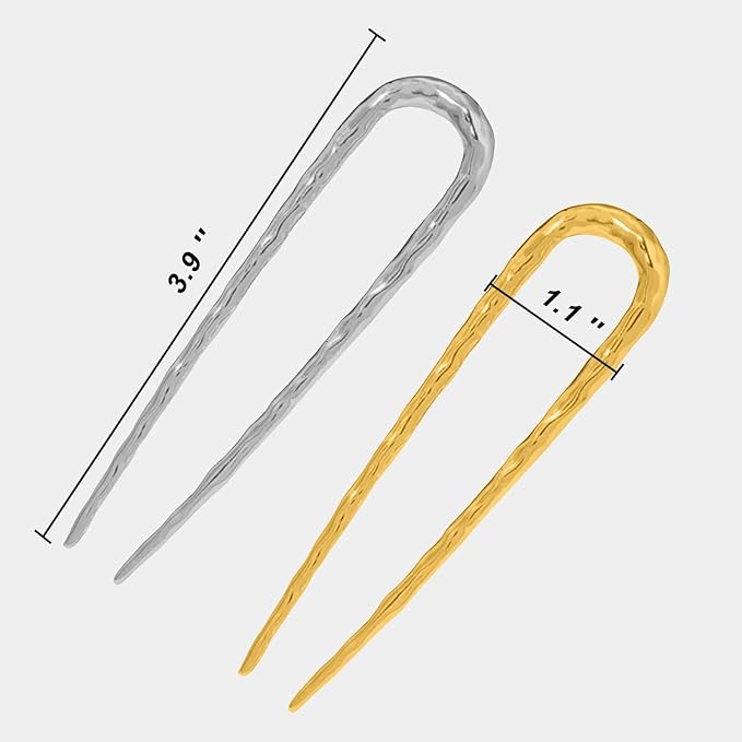3PCS Textured Metal French Hair Pins, U Shaped Updo French Pin Hair Fork for Women and Girls, French Twist Hair Pin for Buns, French Pins Hair Accessories
