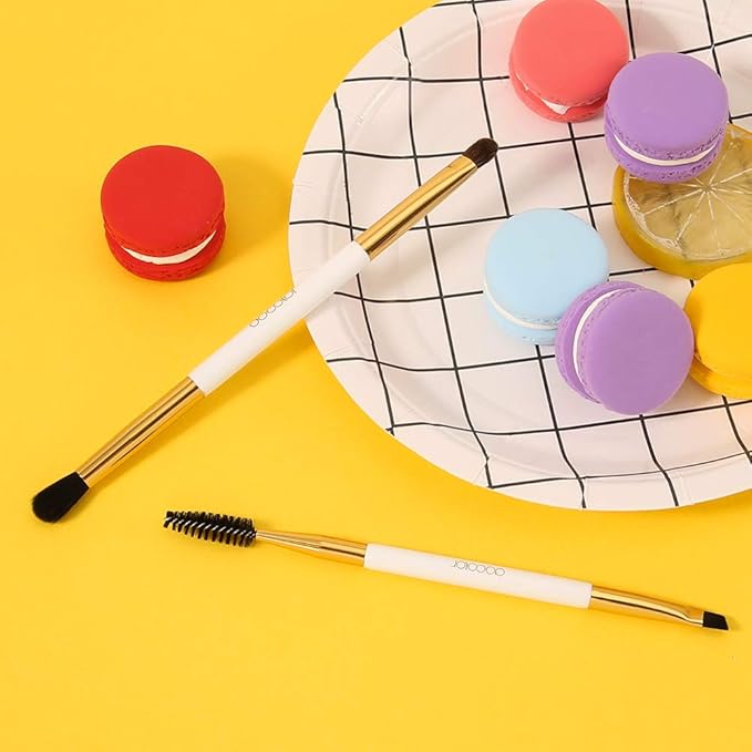 Docolor Duo Eyebrow Brush with Eyeshadow Brushes, 2PCS Professional Angled Eye Brow & Spoolie Brush Premium Synthetic Bristles Perfect for Lining Shaping Brows, Spoolie for Brows/Lashes(White&Golden）