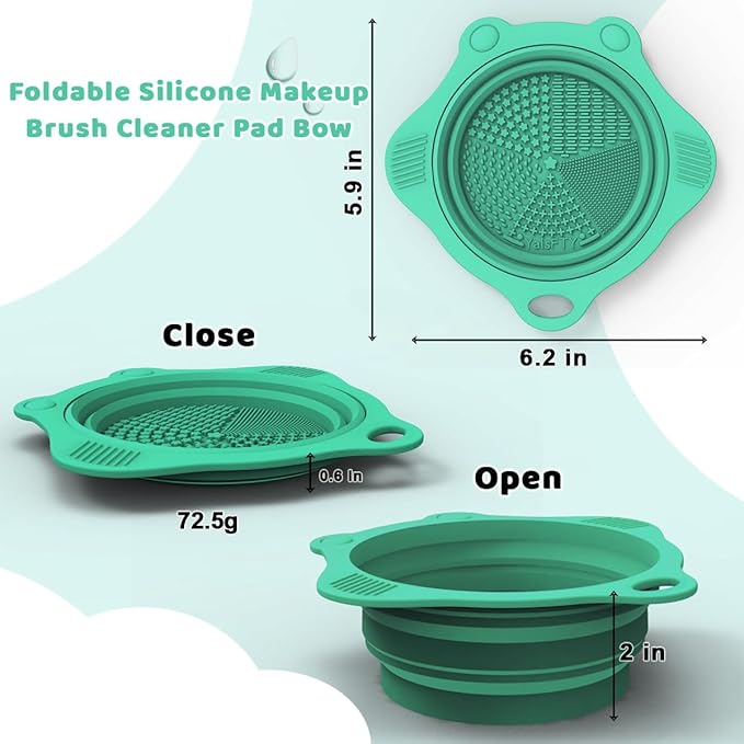 2PC Foldable Silicone Makeup Brush Cleaner Pad Bowls, YalsFTY Portable Mat Scrubber Cleaning Tool for Makeup Brushes (Pink and Green)