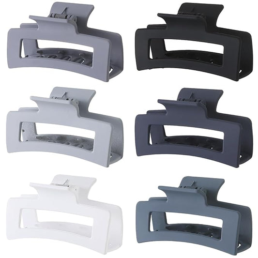 6 Pack Hair Clips, 3.5 Inch Medium Hair Claw Clips for Women and Girls - Grey