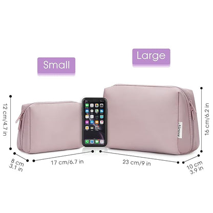 Narwey Small Makeup Bag for Purse Mini Cosmetic Bag Travel Makeup Pouch Zipper Pouch Cute Make up Bags with Compartments for Women Girls (Dusty Rose, Small)