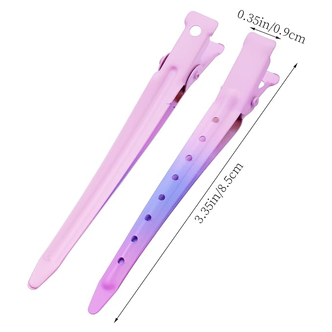 24 Packs Duck Bill Clips, Bantoye 3.35 Inches Rustproof Metal Alligator Curl Clips with Holes for Hair Styling, Hair Coloring, Matte Gradient Pink