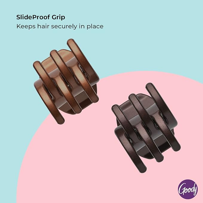 Goody Mini Claw Clips, Colour Collection - 2-Pack, Brunette - Great for Easily Pulling Up Your Hair - Pain-Free Hair Accessories for Women, Men, Boys and Girls
