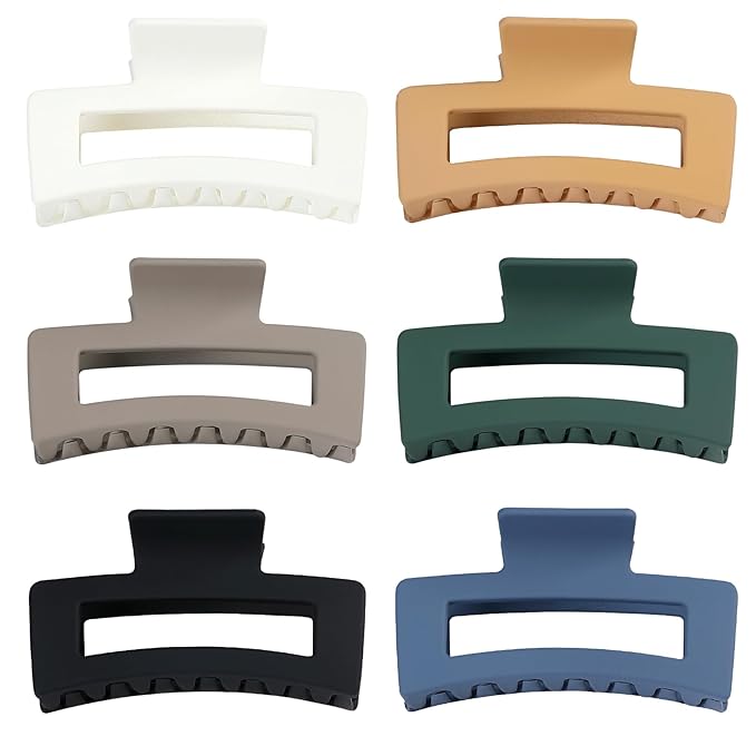 3.5 Inch Medium Hair Claw Clips 6 Pack Hair Clips for Women Square Claw Clips Rectangle Clips for Hair Banana Jaw Clips Hair Accessories for Girls -Neutral
