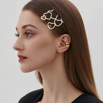 6PCS Pearl Heart Hair Clip, Hollow Boho Hair Barrette Non-Slip Metal Hairpin Valentines Wedding Prom Decorative for Women Girls Elegant Styling Hair Accessories