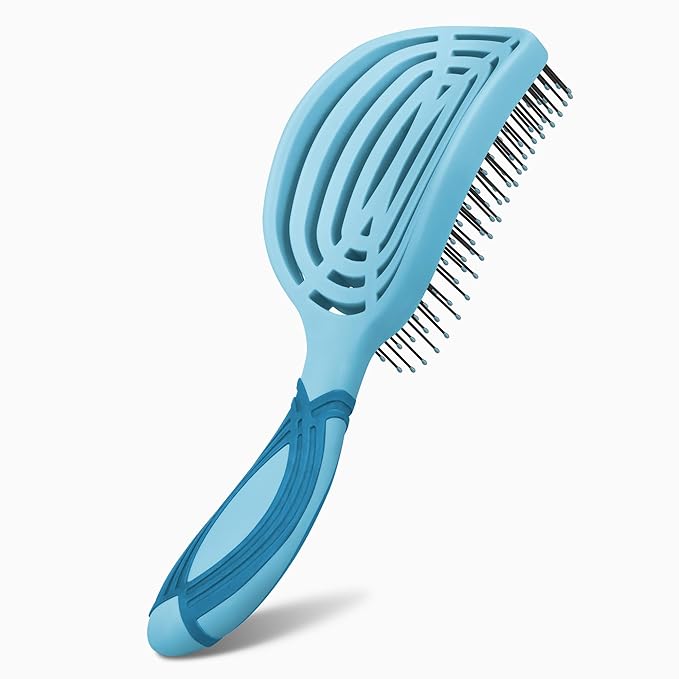 NuWay 4HAIR DoubleC PRO U.S. Patented Double Curved Detangling Brush is Hair Dryer Safe (Sea Foam)