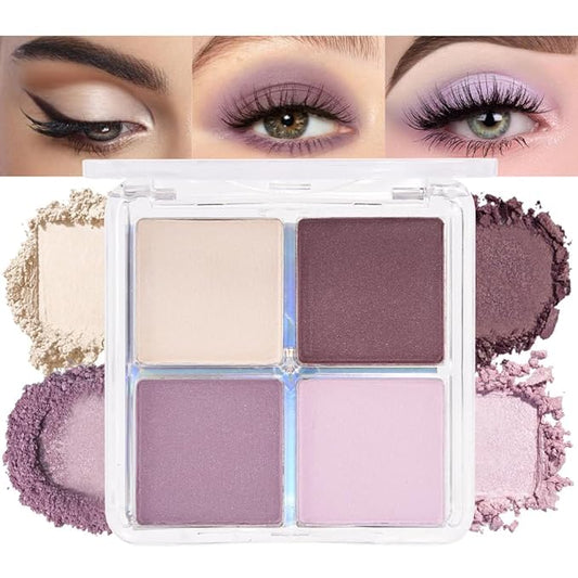 4 Colors Dark Pink Purple Brown Beige Eye Shadow Powder Palette Makeup, Neutral Matte Cream Shimmer Quads Eyeshadow Palette for Women Highly Pigmented Waterproof, paleta de sombras de ojos, Vegan 02