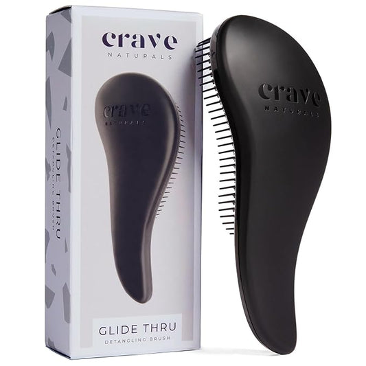 Crave Naturals Biggie Glide Thru Hair Brush - Detangler Brush for Curly, Straight, Wet or Dry Hair - Gentle Detangling Brushes for Adults, Kids, Toddlers - Hair Accessories for Women, 8.4x3.4" - Black