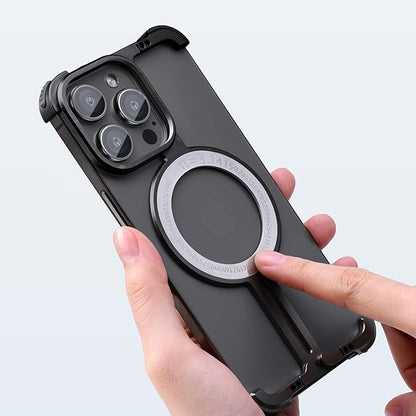 OATSBASF Magnetic Phone Case Compatible with iPhone 14 Pro 6.1", [Compatible with Magsafe] Metal Bumper Case Sleek Minimalist Frameless Aluminum Shells (Black)