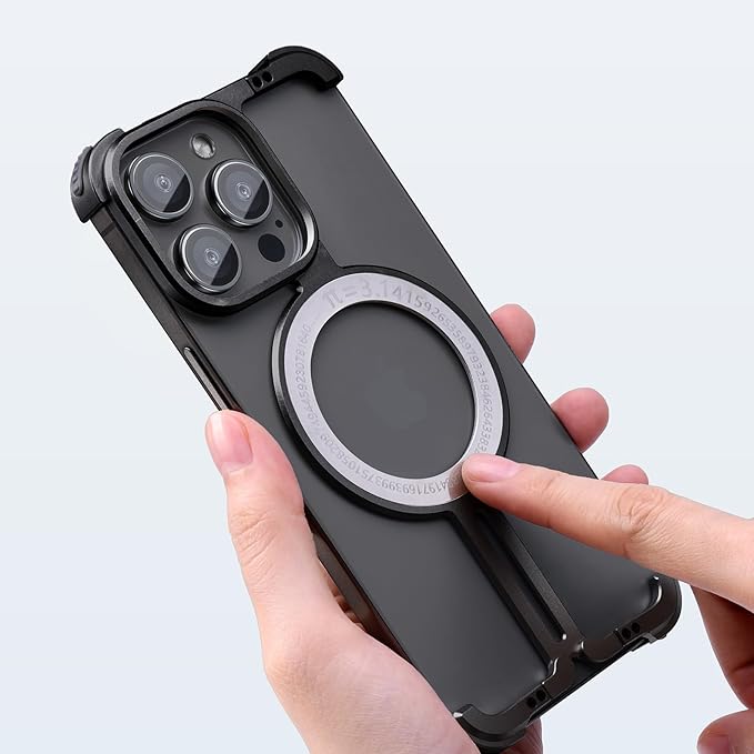 OATSBASF Magnetic Phone Case Compatible with iPhone 14 Pro Max 6.7”, [Compatible with Magsafe] Metal Bumper Case Sleek Minimalist Frameless Aluminum Shells (Black, for iPhone 14 Pro Max)