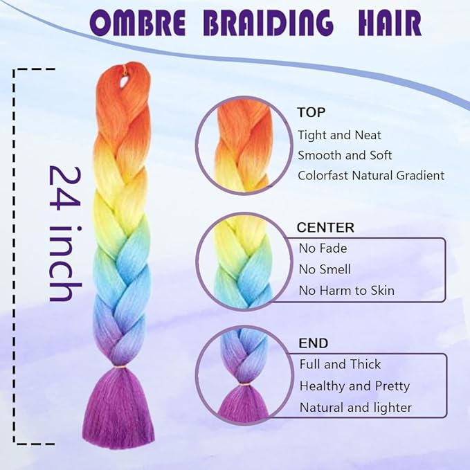 Ombre Braiding hair synthetic Crochet braids twist 24inch 5pcs/lot 100g Ombre two three tone Jumbo braid hair extensions Dreadlocks (rainbow)