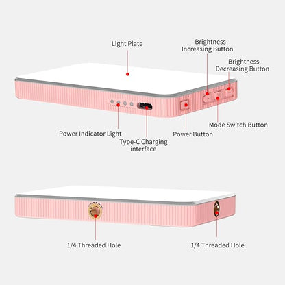Newmowa Pink Rechargeable Selfie Light - Portable Clip-on Video Light for Phone/Laptop/Camera With Smart Sensor, 3 Modes, 2000mAh Battery for Selfie/Makeup/Video Conference/TikTok