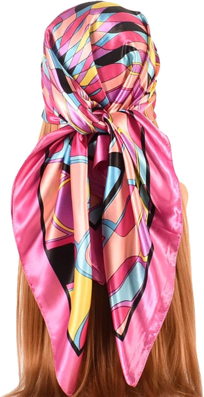 35 x 35 Women's Fashion Pattern Large Square Silk Like Hair Scarf Head Sleeping Wrap Satin Neck Bandana for Gift…