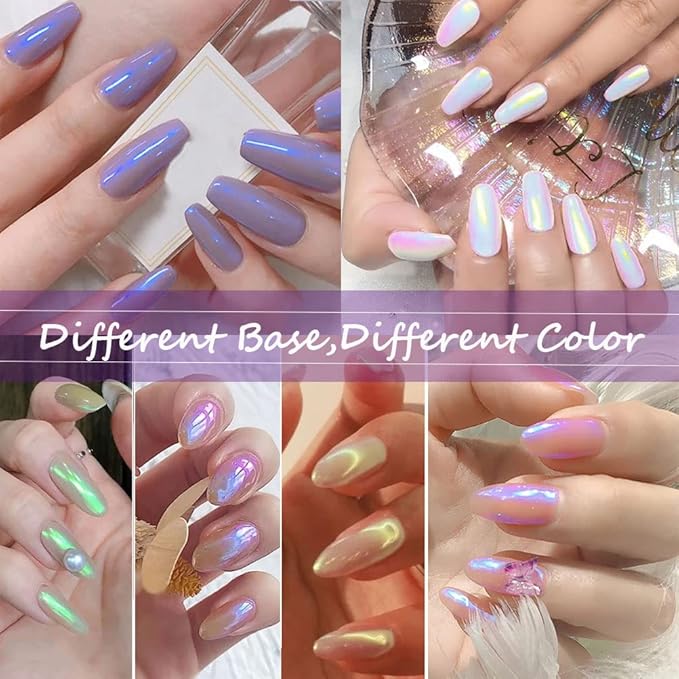 7 Colors White Pearl Chrome Nail Powder Aurora Metallic Nail Powder Holographic Mirror Effect Chrome Powder Iridescent Shell Powder Glitter Nail Art Pigment Manicure for Nails (White Pearl)