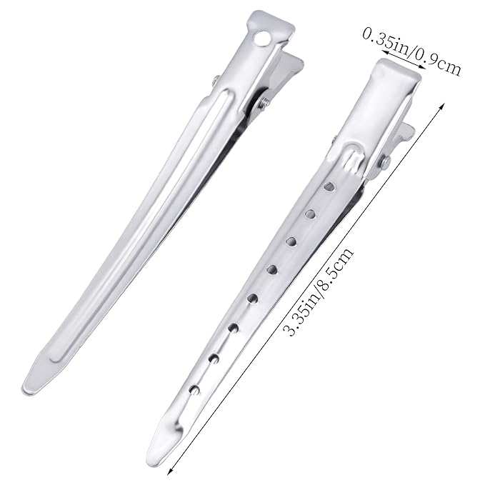 24 Packs Duck Bill Clips, Bantoye 3.35 Inches Rustproof Metal Alligator Curl Clips with Holes for Hair Styling, Hair Coloring, Matte Silver