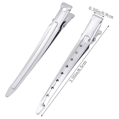 24 Packs Duck Bill Clips, Bantoye 3.35 Inches Rustproof Metal Alligator Curl Clips with Holes for Hair Styling, Hair Coloring, Matte Silver
