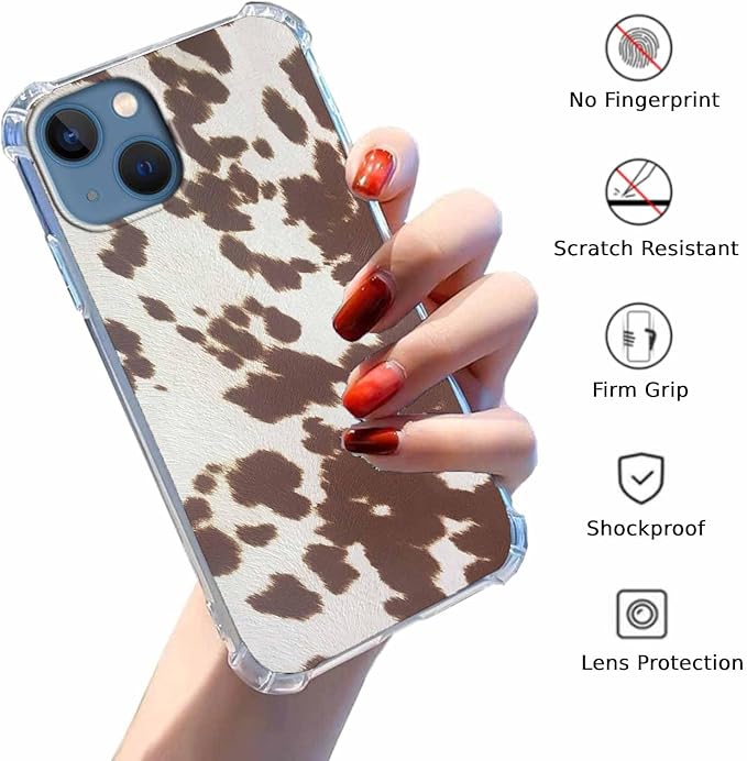 Case for iPhone 14 with Cowhide Pattern,Farm Animal Retro Western Cattle Desgin,Trendy Soft TPU Bumper Phone Cover(14,Leather)