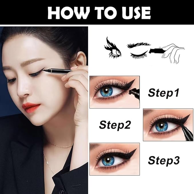 8 Pcs Double-Side Black Liquid Eyeliner Stamp Pens Set,Triangle Wing Eye Tail Cat Eye Stamp Makeup, Long Lasting Liquid Eye Liner,Waterproof & Smudgeproof Makeup (Black-2)