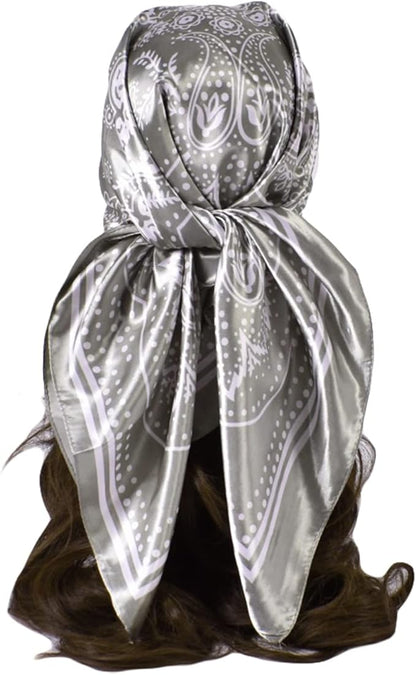 35 x 35 Women's Fashion Pattern Large Square Silk Like Hair Scarf Head Sleeping Wrap Satin Neck Bandana for Gift…