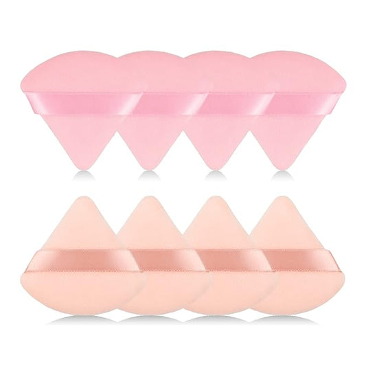 8Pcs of Triangular Powder Puff Makeup Sponges, Made of Super-soft Velvet, Designed for Contouring, Eye, and Corner, Beauty Blender Foundation Mixing Container.