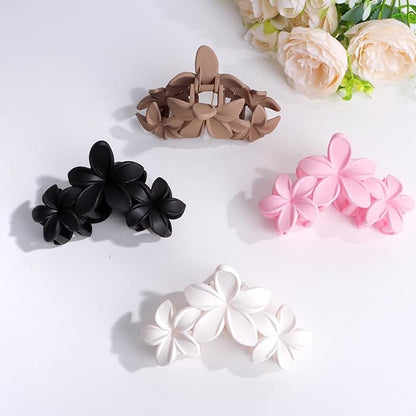 ANBALA Flower Hair Accessories: 4PCS Matte Plumeria Hair Claws, Strong Hold Clips for Women and Girls