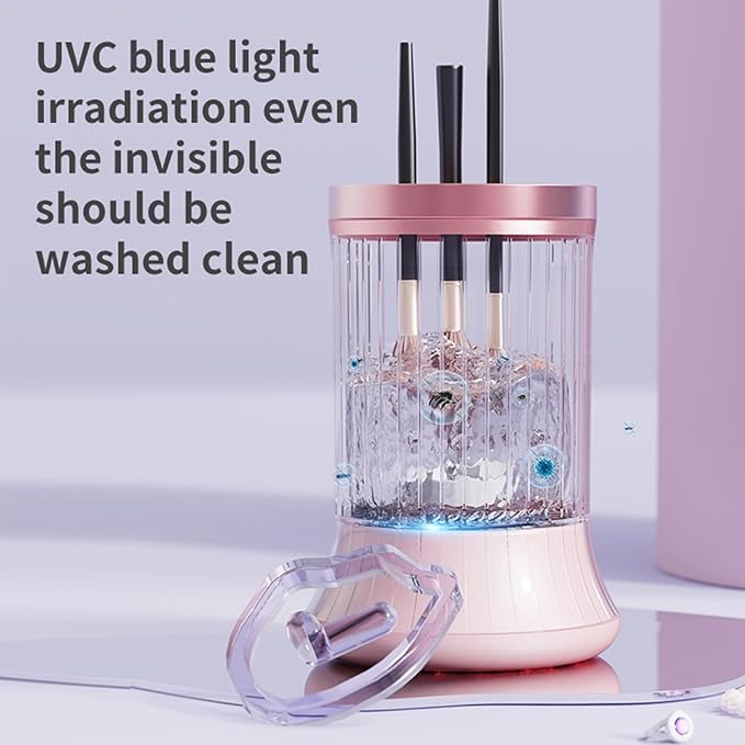 Upgrade Electric Makeup Brush Cleaner Machine – Makeup brush Clean and Dry Makeup Brushes Tools,Sponges Automatically – Make Up Dryer,Washer Holder Combined(Pink)