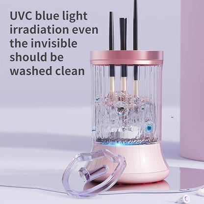 Upgrade Electric Makeup Brush Cleaner Machine – Makeup brush Clean and Dry Makeup Brushes Tools,Sponges Automatically – Make Up Dryer,Washer Holder Combined(Pink)