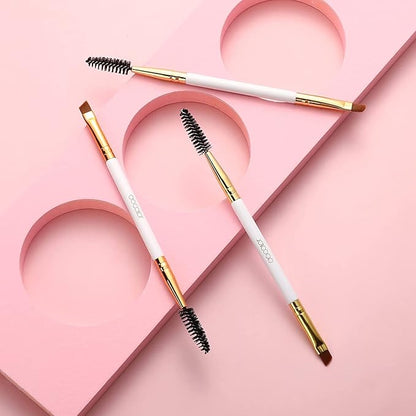 Docolor Eyebrow Brush Duo Eyebrow Spoolie 3Pcs Professional Angled Eye Brow Brush Perfect for Lining and Shaping Brows, Spoolie for Brows or Lashes White