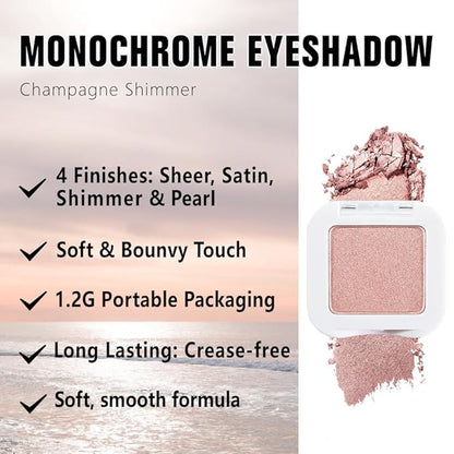 Kaely Pressed Single Eyeshadow Makeup, Champagne Shimmer Highly Pigmented Monochrome Eye Shadow Palette, Waterproof Neutral Powde Mini Eyeshadow, sombras para ojos, Lightweight Blendable, 03