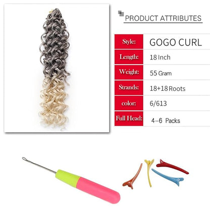 8 Packs Curly Crochet Hair GoGo Curl Crochet hair for Black Women Deep Wave Braiding hair,Synthetic Bohemian Crochet Braid Water Wave Crochet hair Extensions (6/613, 18inch)
