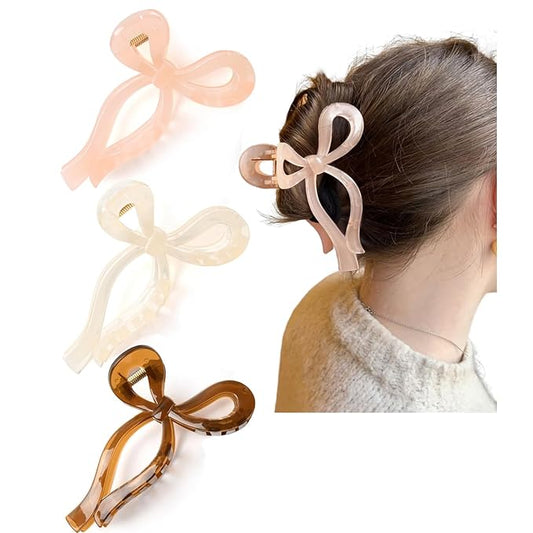 Ayesha Bows Claw Clips 3 Colors Hair Clips for Women Girls Bow Trend Claw Clips for All Hair Types