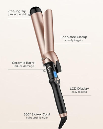1 3/4 Inch Extra Long Barrel Curling Iron, 1.75 Large Barrel for Long Hair Ceramic Tourmaline
