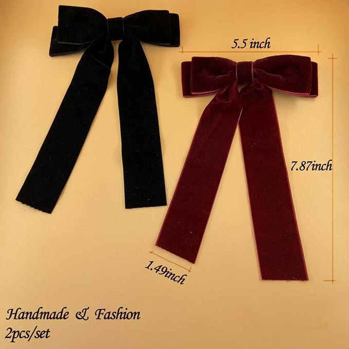 2 Pcs Velvet Hair Ties, Bows for Women, Back to School Gifts Headdress Decor, Hair Band Set, Baby Teen Girl Stuff Hair Styling Accessories, Toddler Girl Cute Hair Clips, Red and Black