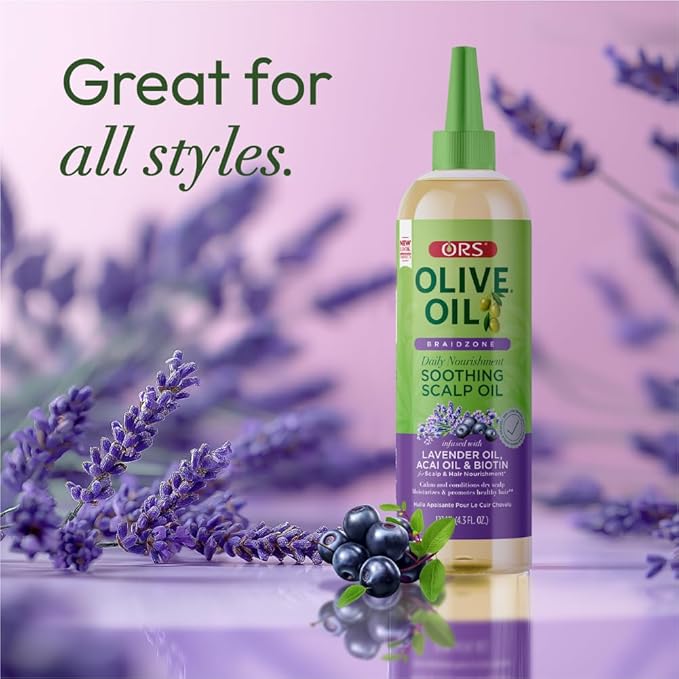 ORS Olive Oil Braidzone Soothing Scalp Oil with Lavender, Acai & Biotin for Nourishment 4.3 oz (Pack of 4)