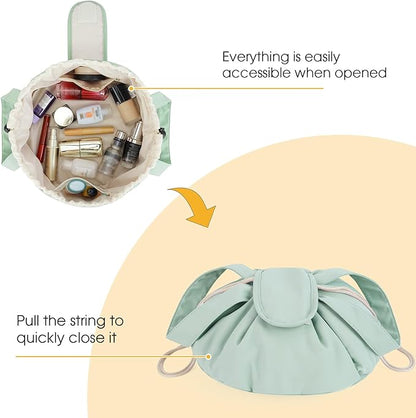 Narwey Barrel Drawstring Makeup Bag Large Floral Cosmetic Bag Make up Bags Toiletry Bag Travel Bags for Toiletries Organizer for Women Gift for Teen Girls (Mint Green) (Patent)
