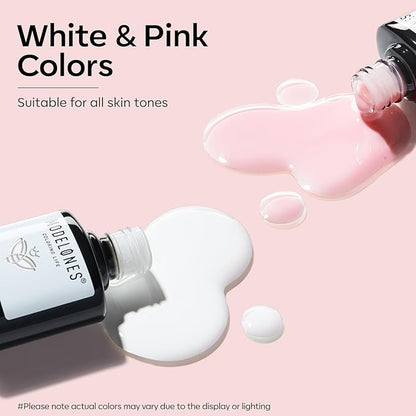 modelones Gel Nail Polish Set, 2 PCS 15 ML French Manicure White Pink Jelly Gel Polish Soak off U V LED Gel French Tip Gel Polish Spring Nails Art Manicure Home Gift For Women Girl