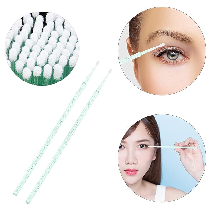 300 PCS/Sets Eyelash Extension Supplies Disposable Micro Swab Brush Match Eyebrow Spoolie Lip Brush Mascara Wand Applicator Mascara Applicator eyelashes Tool (all green handle)