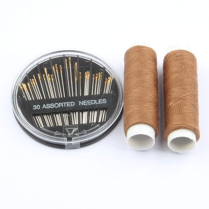 50pcs Wig Clips Stainless Steel Snap Clips for Hair Extensions DIY Wig Combs 9-Teeth 32mm 1.2g/pc, 2pcs Weaving Thread, 1set/30pcs Needles (Light Brown)