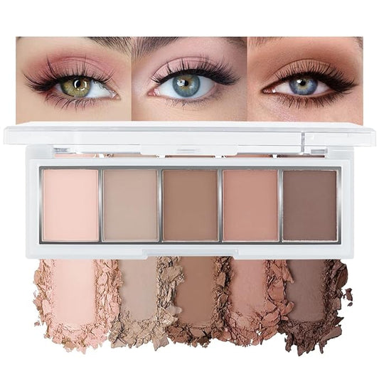 Neutral Nude Brown Eyeshadow Palette Makeup, 5 Colors Velvety Matte Finish, Cool-Toned Nude Taupe Eye Shadows, Natural Everyday to Eye Makeup Looks, for Brown Eyes Long Lasting Naturing-Looking 02#