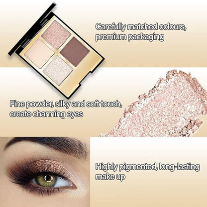 4 Colors Eyeshadow Makeup Palette,Nude Rose Gold Brown Highly Pigmented Natural Neutral Nude Eye Shadow Palette with Mirror,Long Lasting Naturing-Looking,Waterproof,Blendable,Travel Size