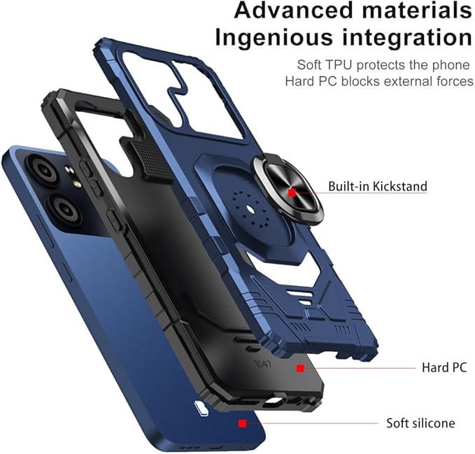 for BLU View 5 B160V / BLU F5 5G Case with 1 Pack Screen Protector,Dual Layer Hybrid Heavy Duty Defender Protection,Sleek Rugged Reinforced Cushion Corner Kickstand Shockproof Bumper Cover Blue