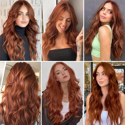 NAYOO Long Auburn Wavy Wig for Women 26 Inch Middle Part Curly Wavy Wig Natural Looking Synthetic Heat Resistant Fiber for Daily Party Use (Auburn)